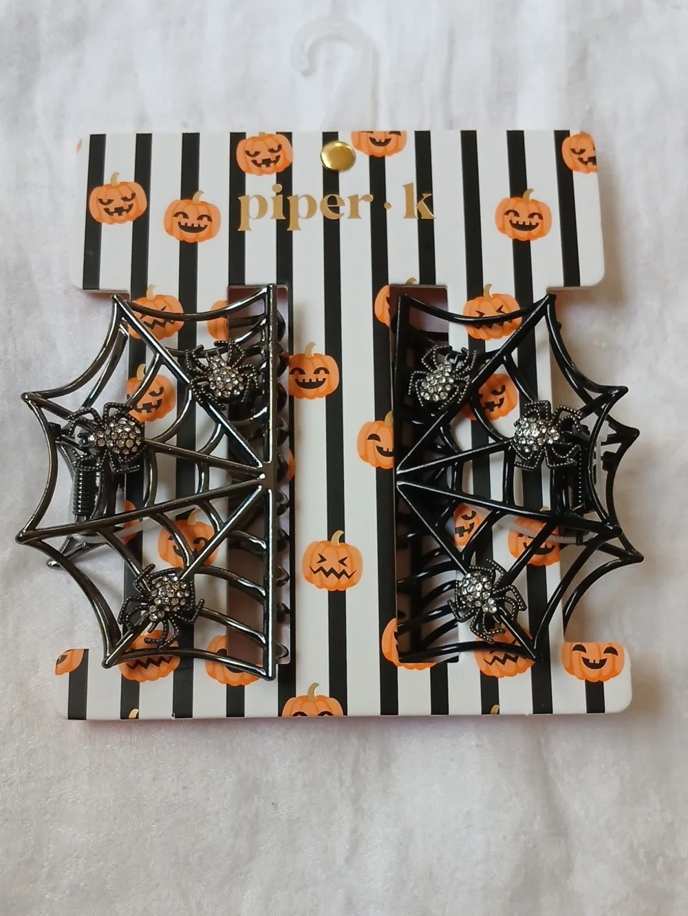 New Piper K Spider Web Hair Claw Clips Black Metal With Rhinestone Accents